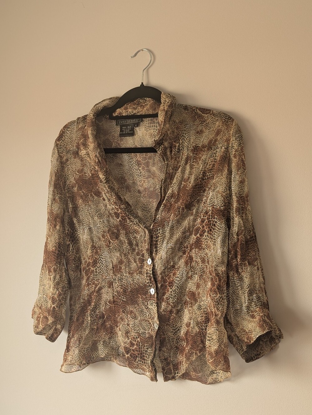 Vintage Tess Studio 100% SILK Animal Print Blouse